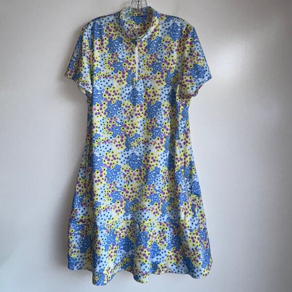 TAIL 1/4 Zip Floral Golf Tennis Dress Size XL Blue Pink Yellow Zip Pockets - Picture 1 of 10